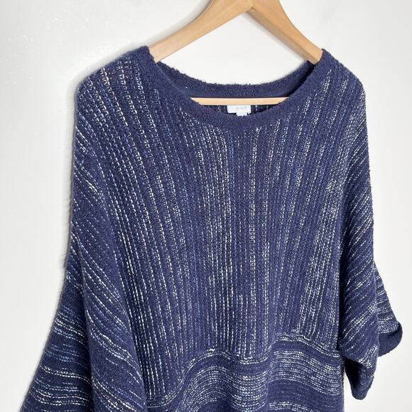 J. Jill Pure Jill Womens Pullover Knit Kimono Sweater XLP Navy Stiped 3/4 Sleeve - Picture 4 of 9